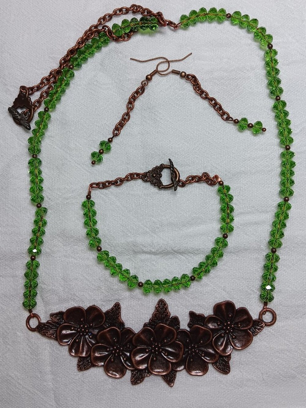 Full Vintage Boho Copper Floral Jewelry Set – Necklace, Bracelet & Earrings – Gr
